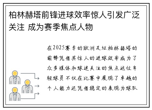 柏林赫塔前锋进球效率惊人引发广泛关注 成为赛季焦点人物